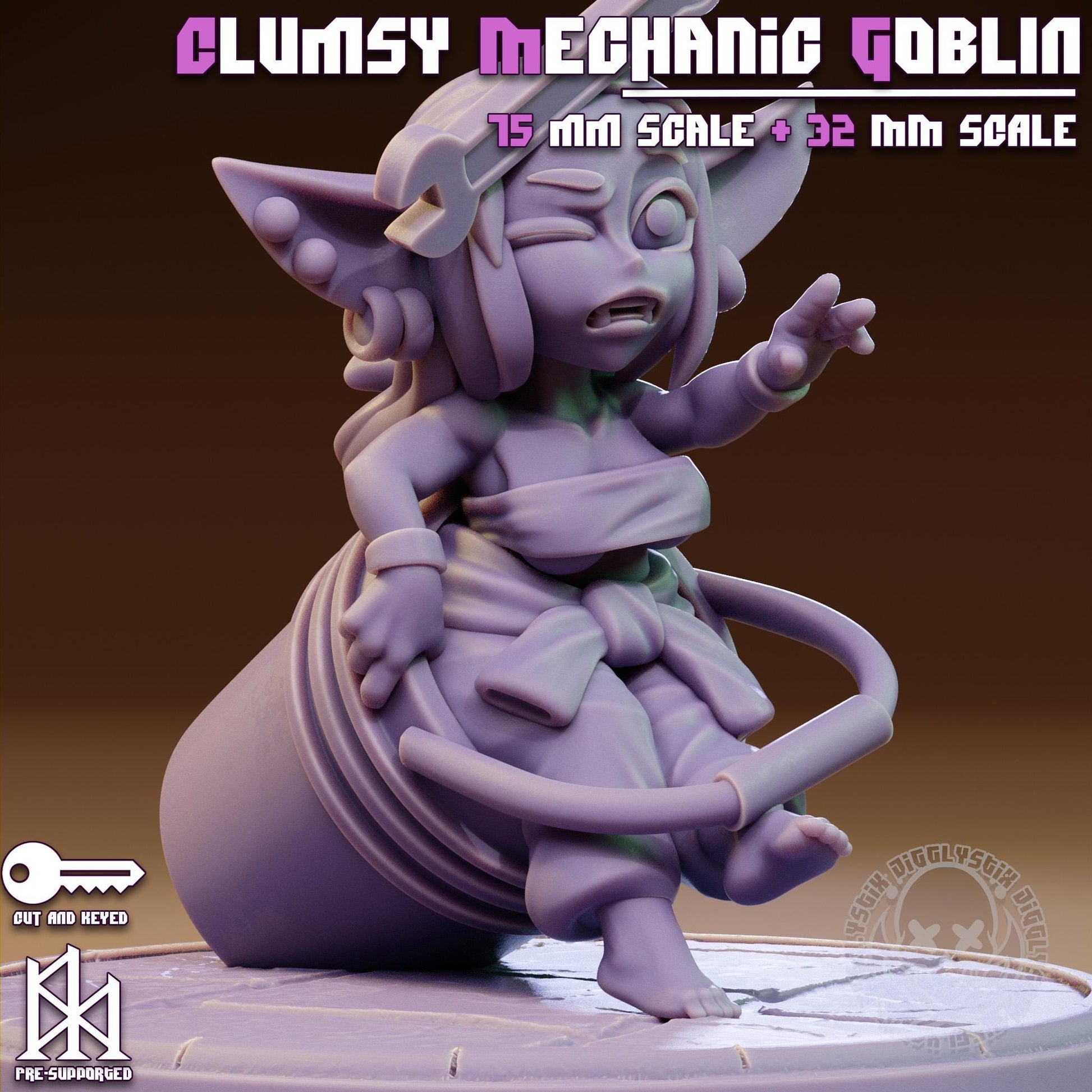 Clumsy Mechanic Goblin Pin Up Miniature | Jigglystix
