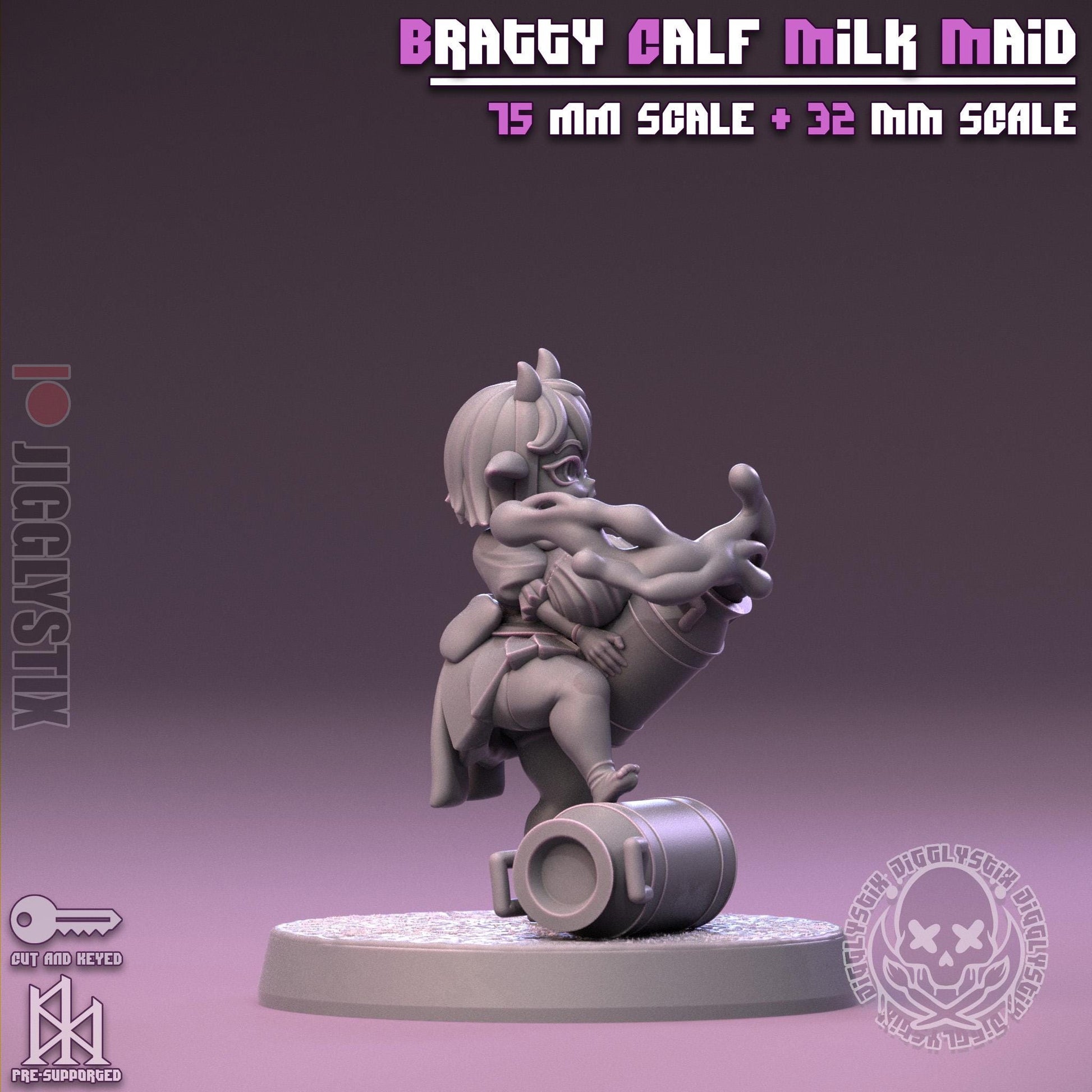 Bratty Calf Milk Maid Pin Up Miniature | Jigglystix