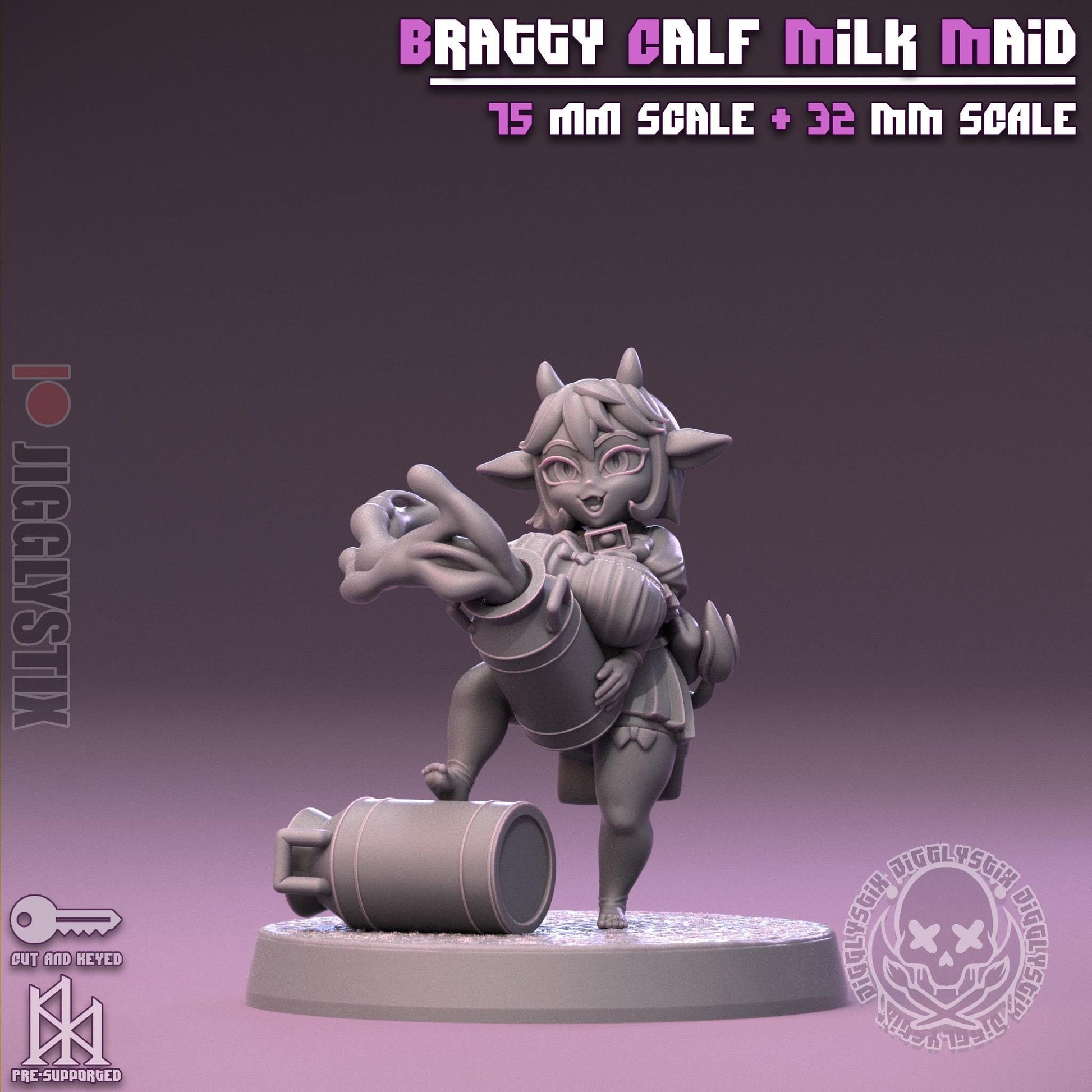 Bratty Calf Milk Maid Pin Up Miniature | Jigglystix