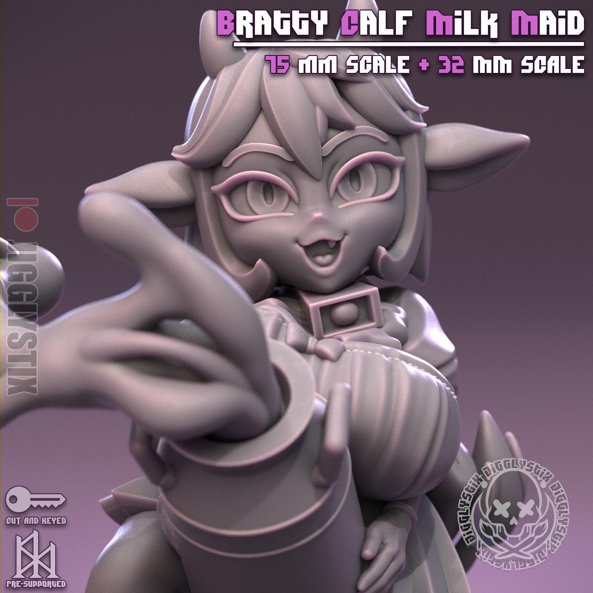 Bratty Calf Milk Maid Pin Up Miniature | Jigglystix