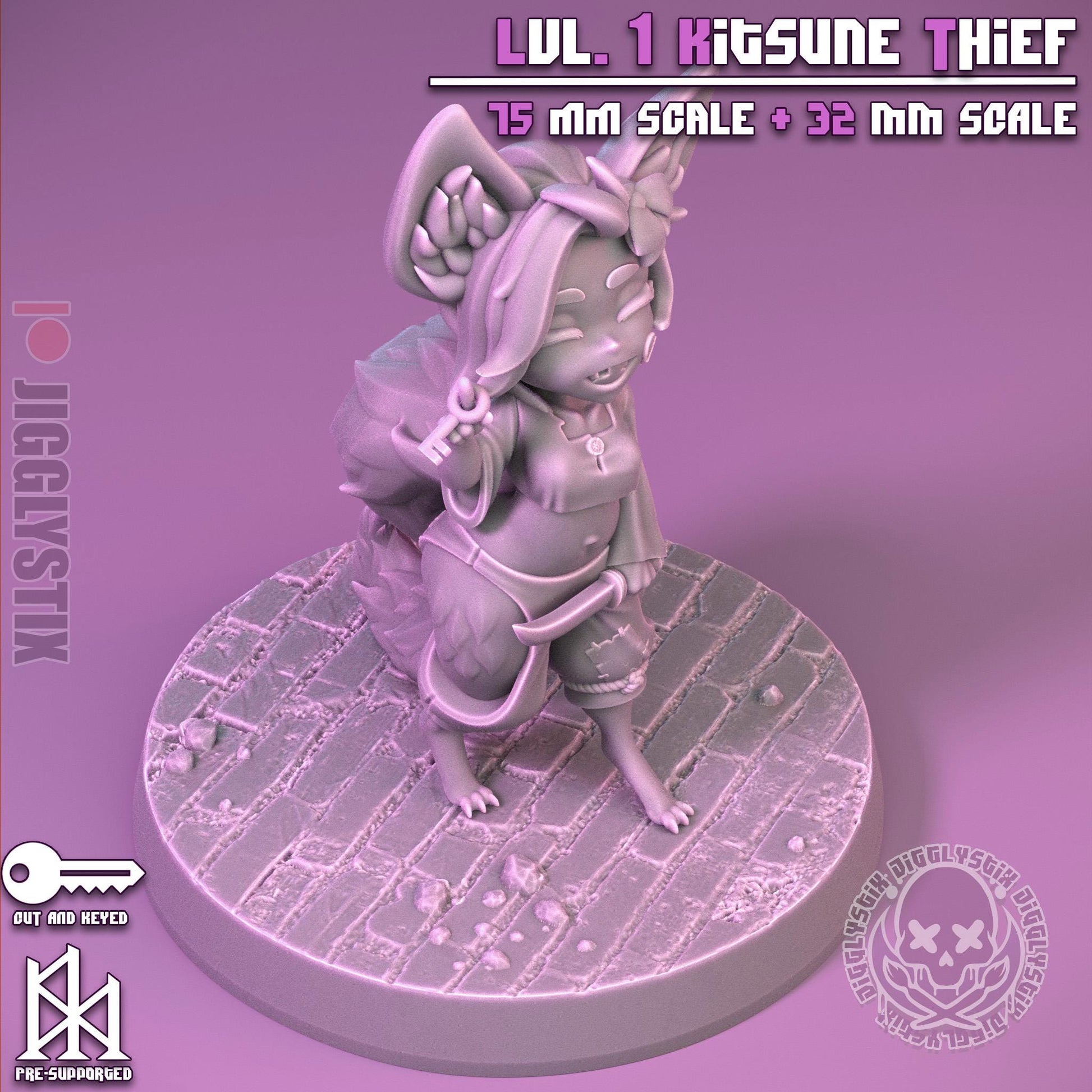 Lvl. 1 Kitsune Thief Pin Up Miniature | Jigglystix