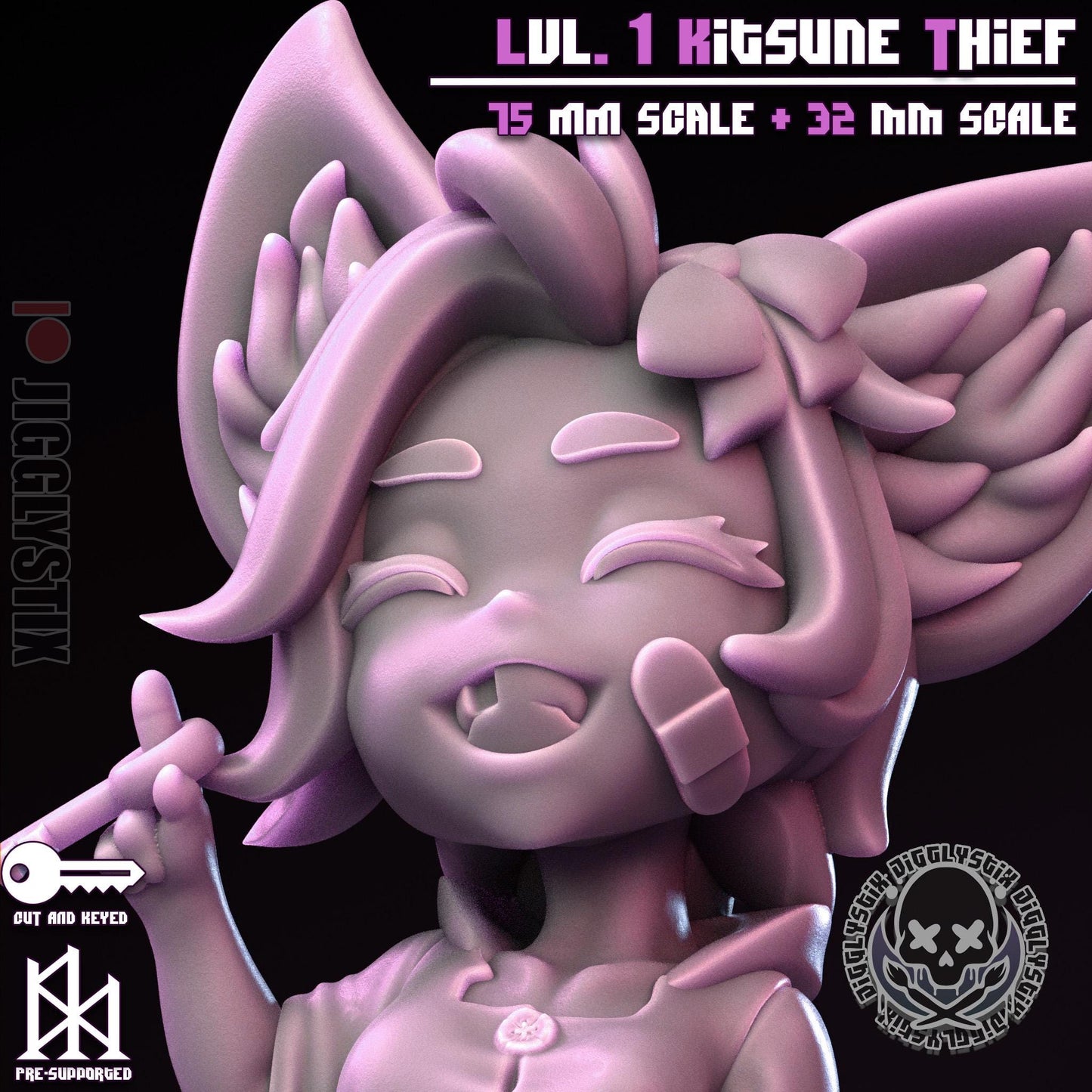 Lvl. 1 Kitsune Thief Pin Up Miniature | Jigglystix
