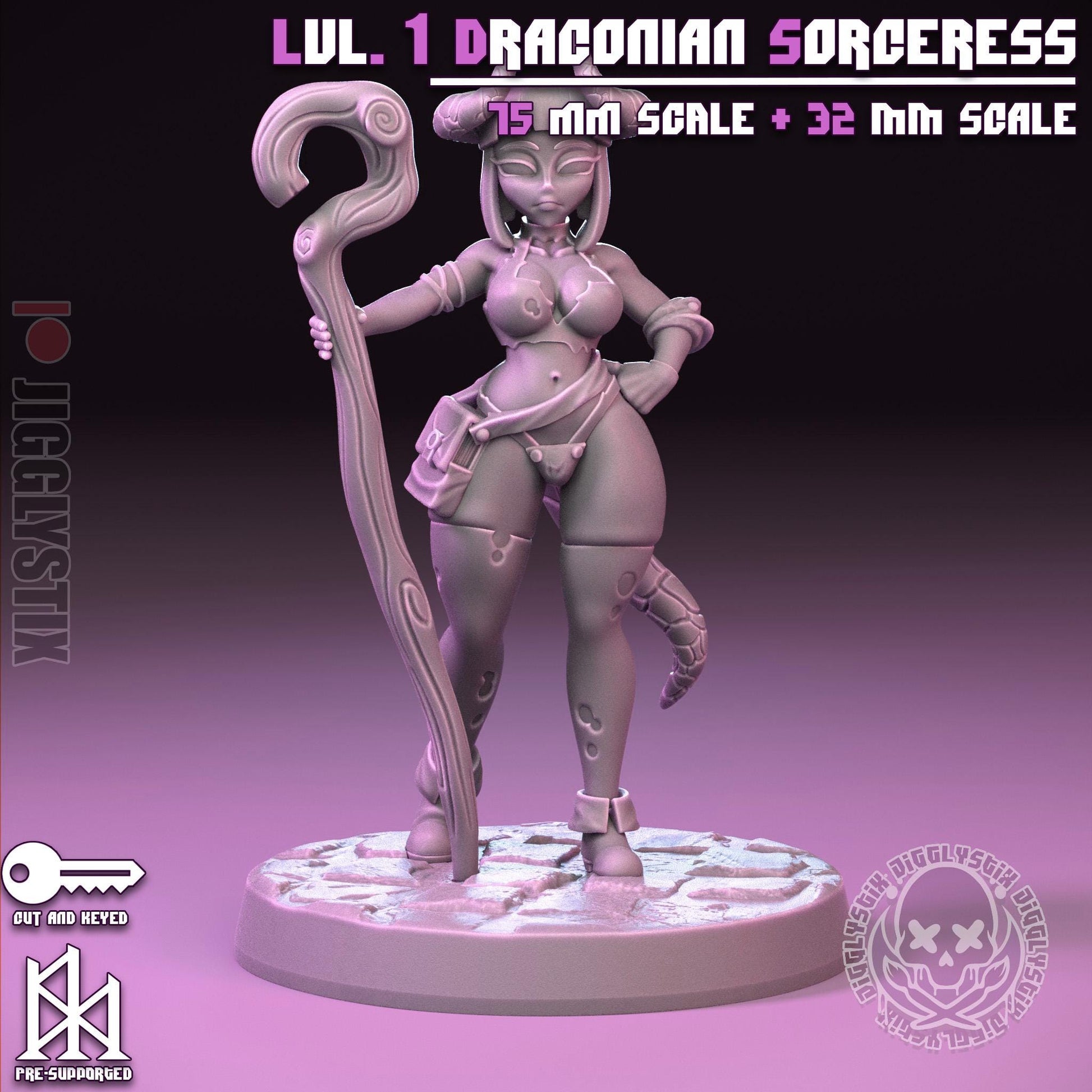 Lvl. 1 Draconian Sorceress Pin Up Miniature | Jigglystix