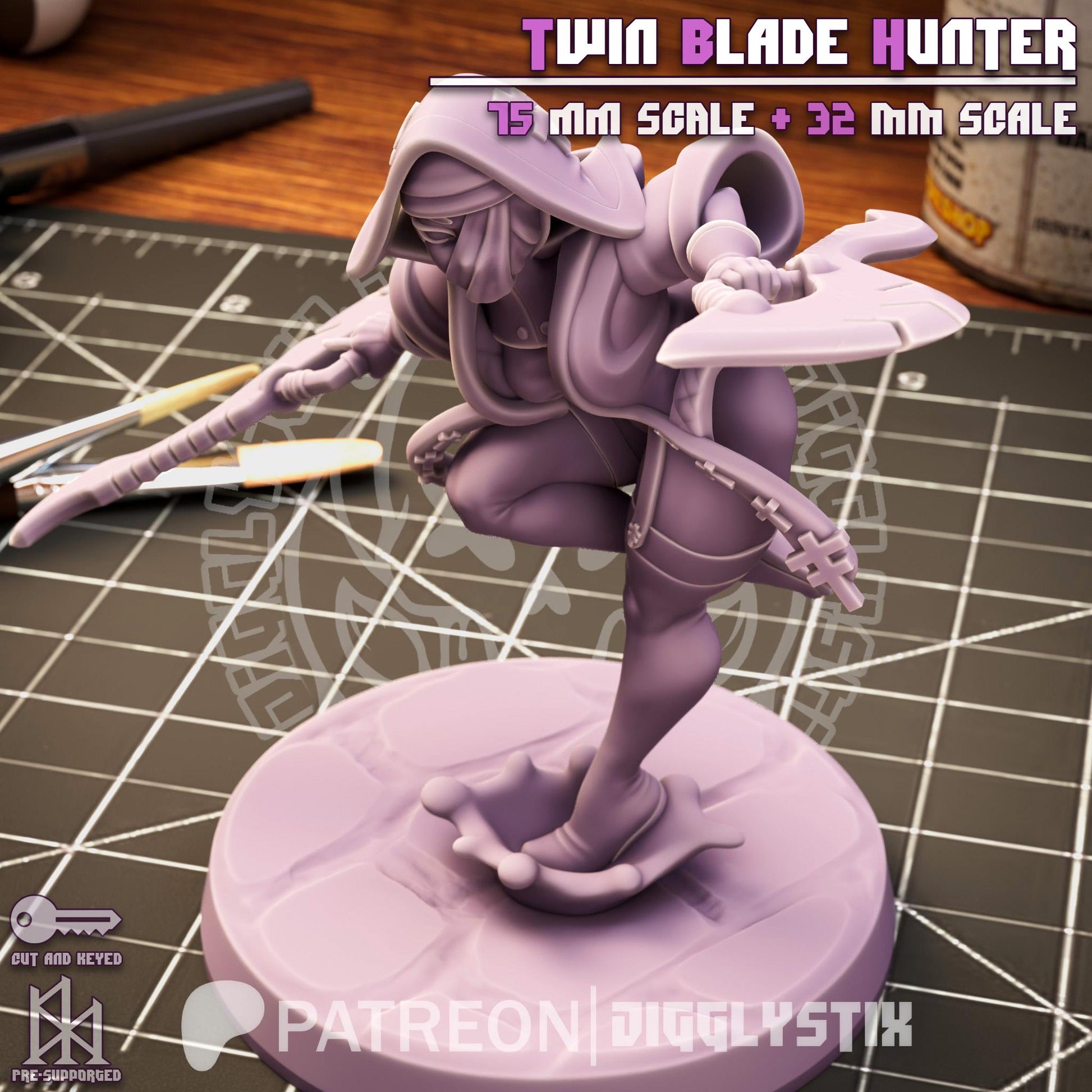 Twin Blade Vampire Hunter Pin Up Miniature | Jigglystix