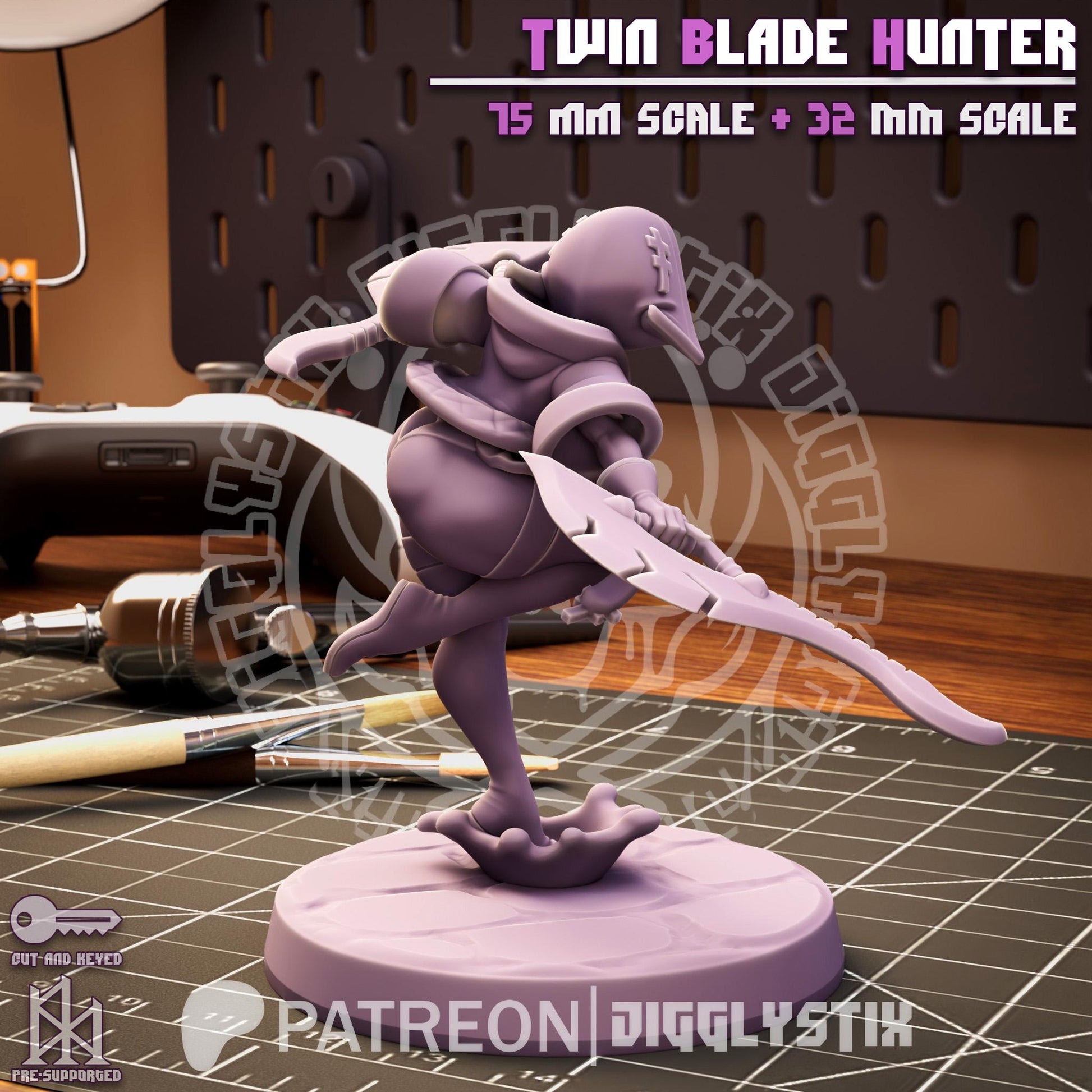 Twin Blade Vampire Hunter Pin Up Miniature | Jigglystix