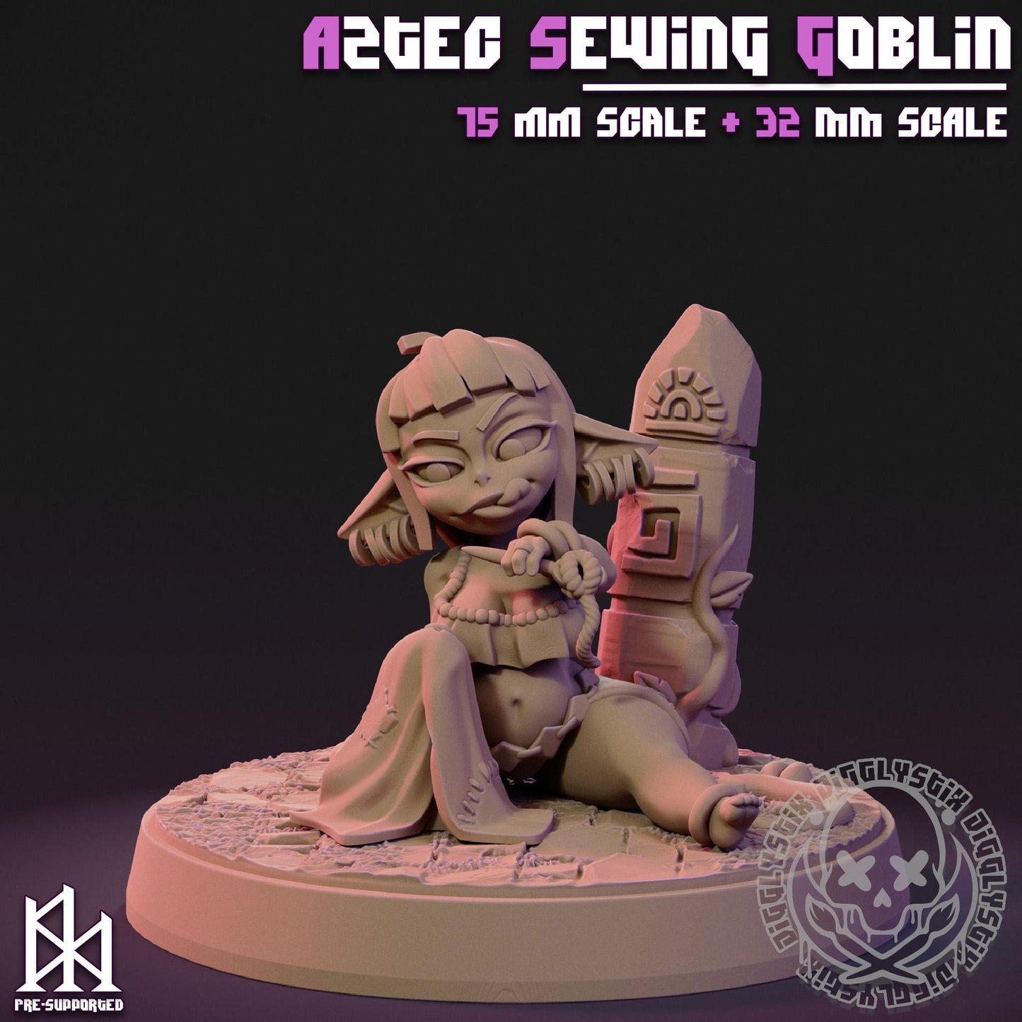 Aztec Sewing Goblin Girl Miniature | Jigglystix
