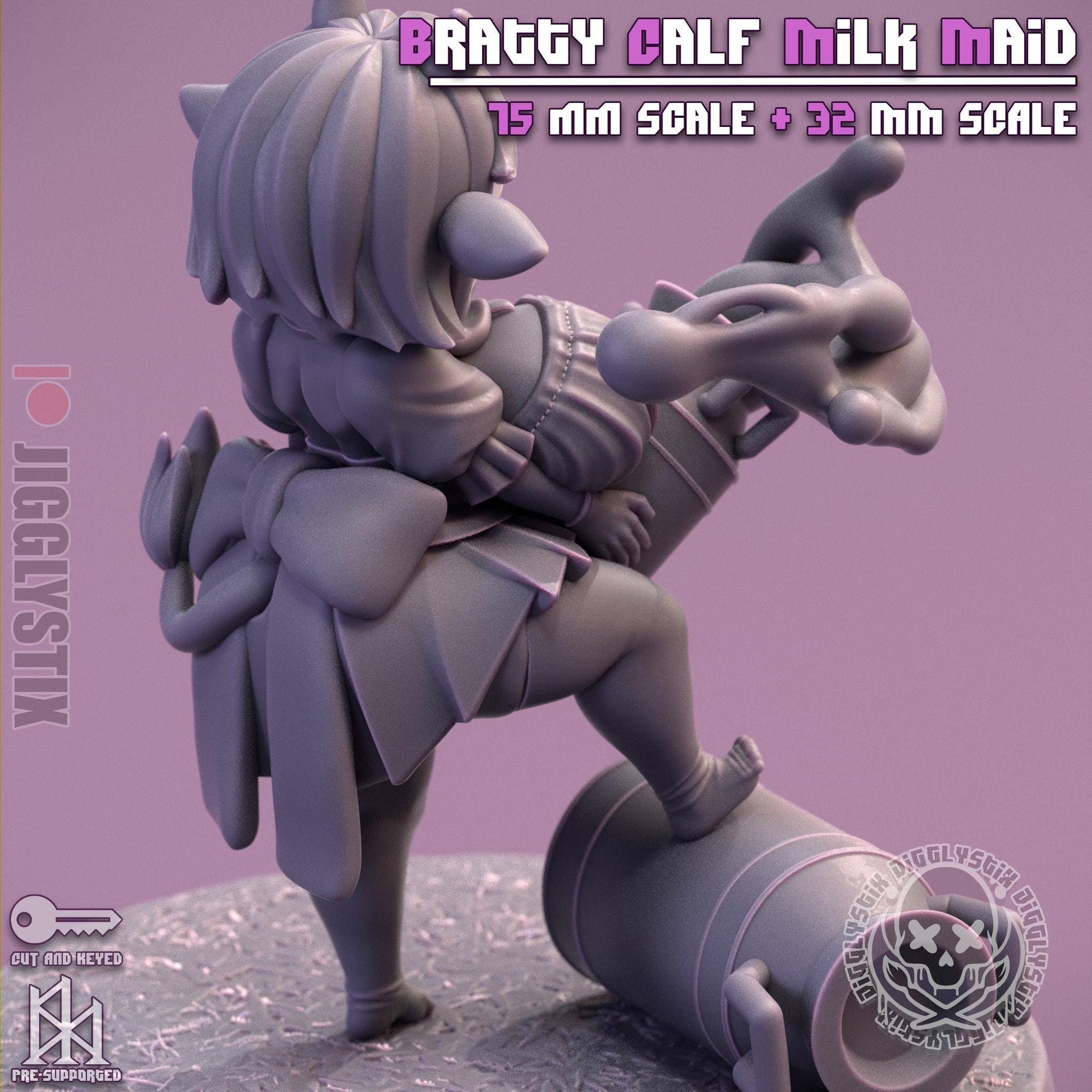 Bratty Calf Milk Maid Pin Up Miniature | Jigglystix