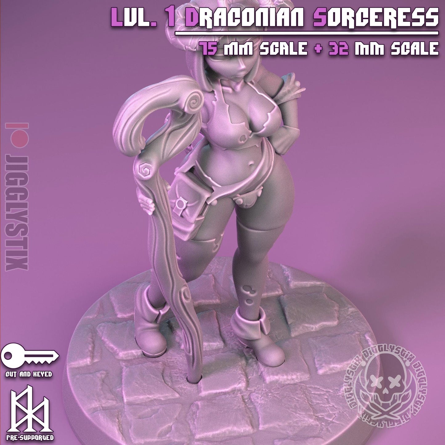 Lvl. 1 Draconian Sorceress Pin Up Miniature | Jigglystix