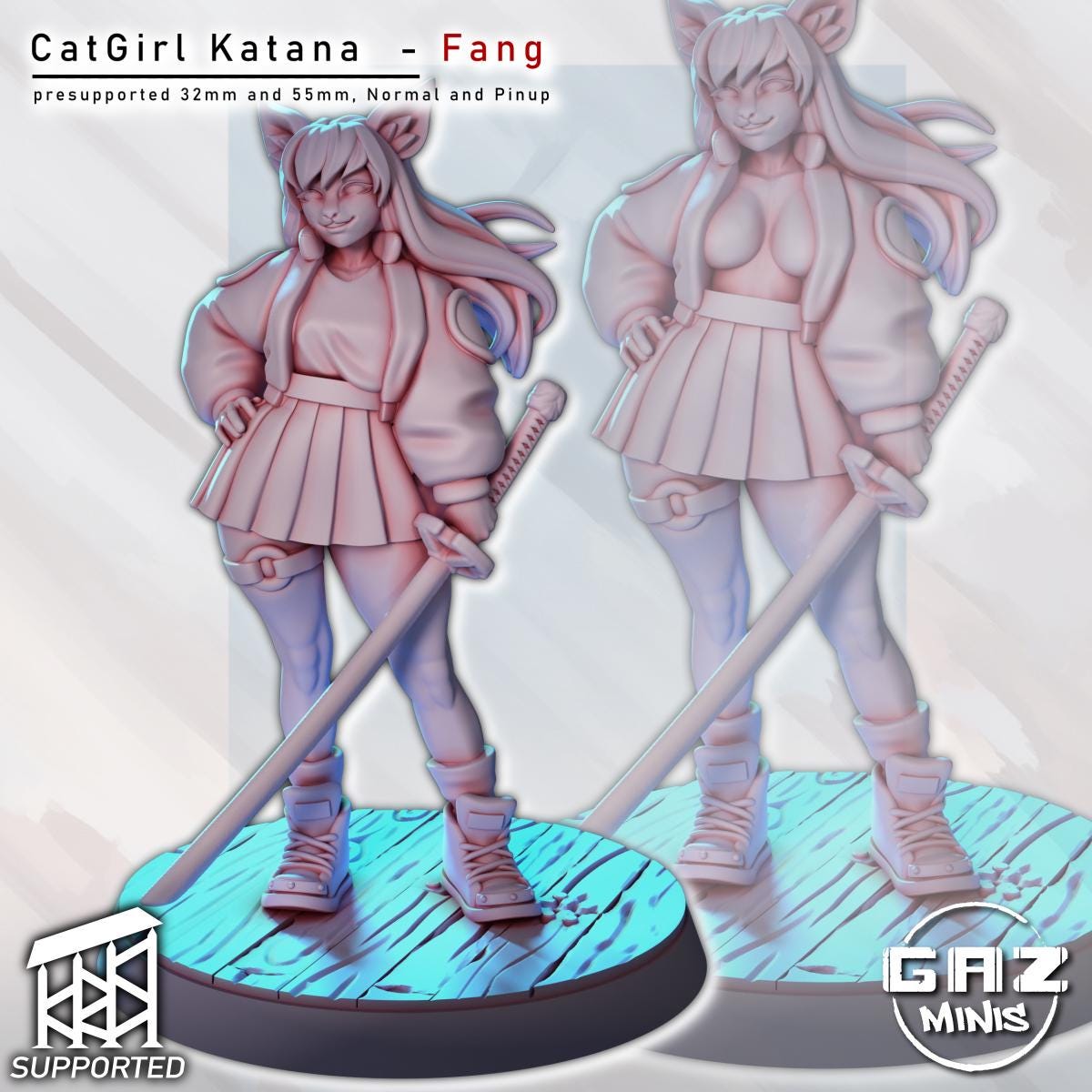 Cat Girl Katana Fang | Pin Up Miniature | Gaz Minis