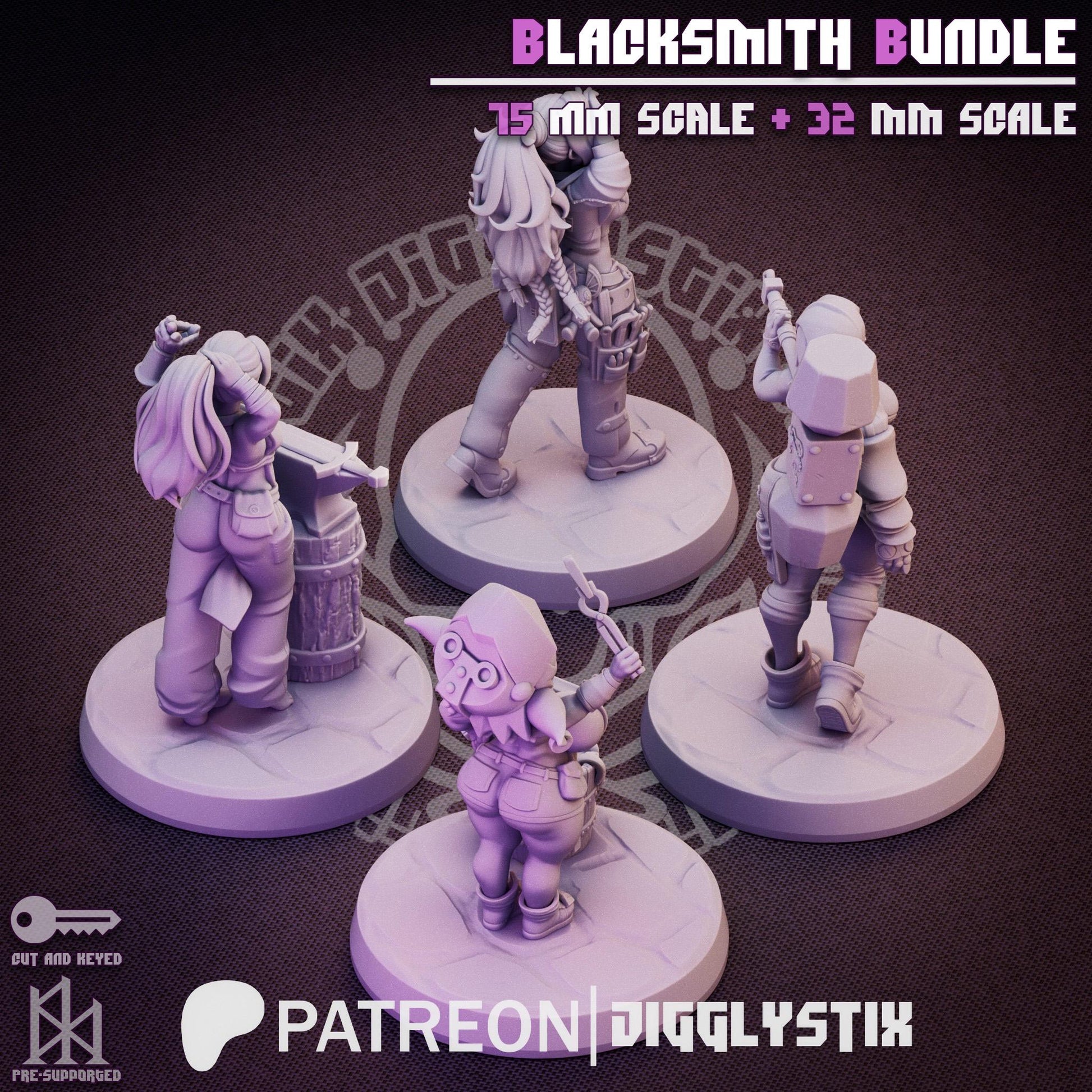 Blacksmith Girl Pin Up Miniature Bundle | Jigglystix