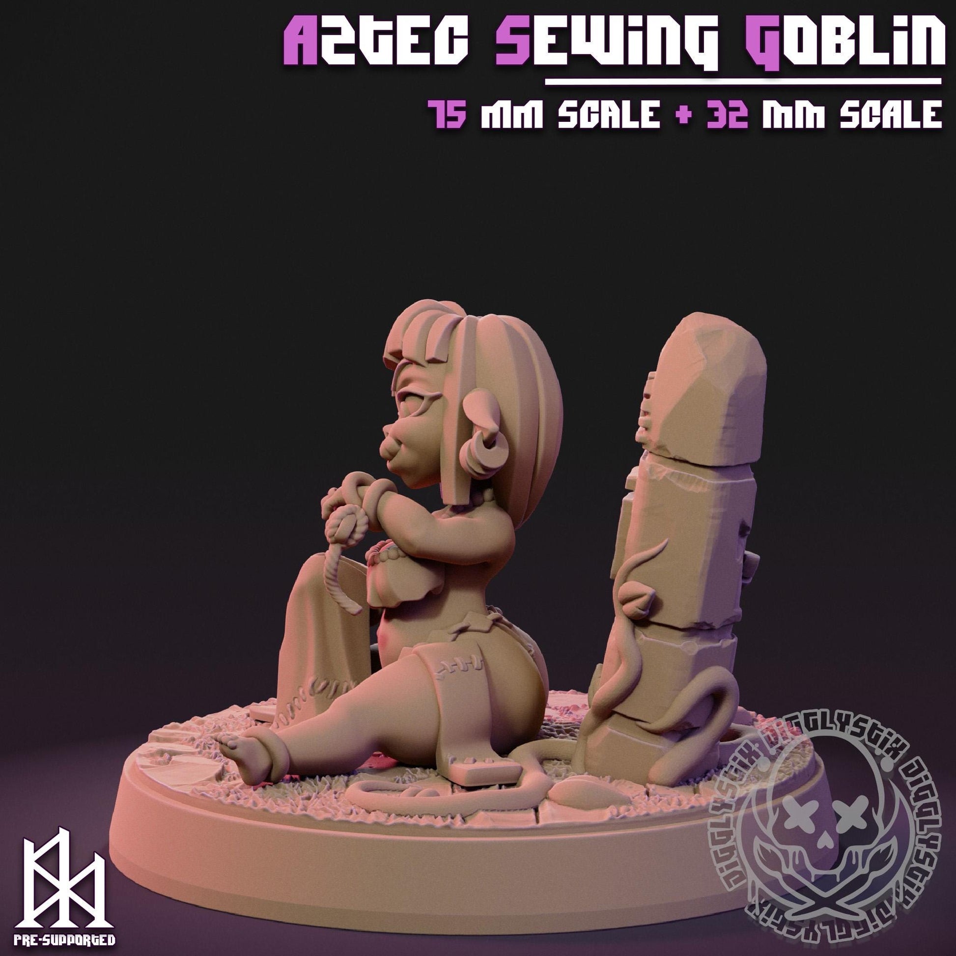 Aztec Sewing Goblin Girl Miniature | Jigglystix