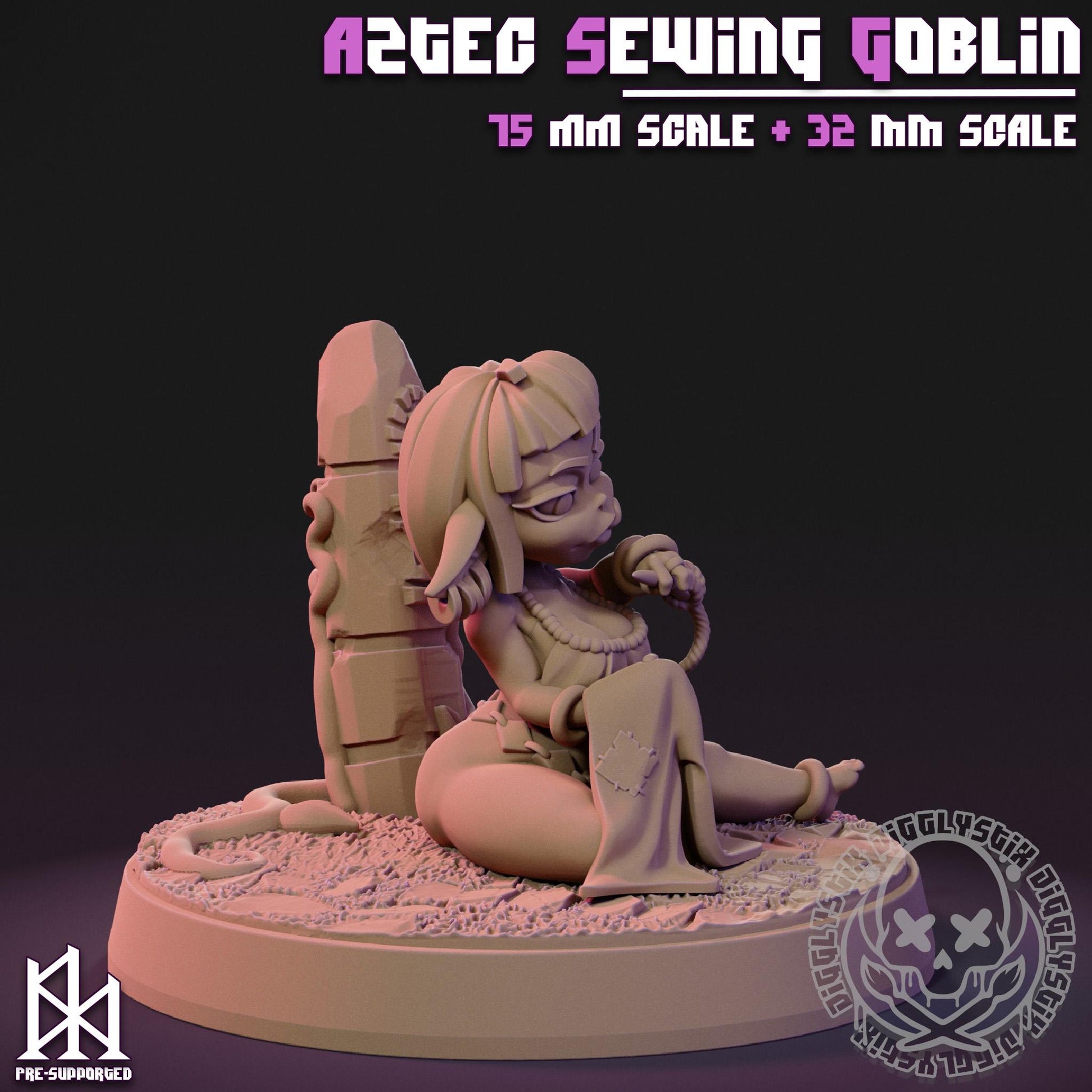 Aztec Sewing Goblin Girl Miniature | Jigglystix