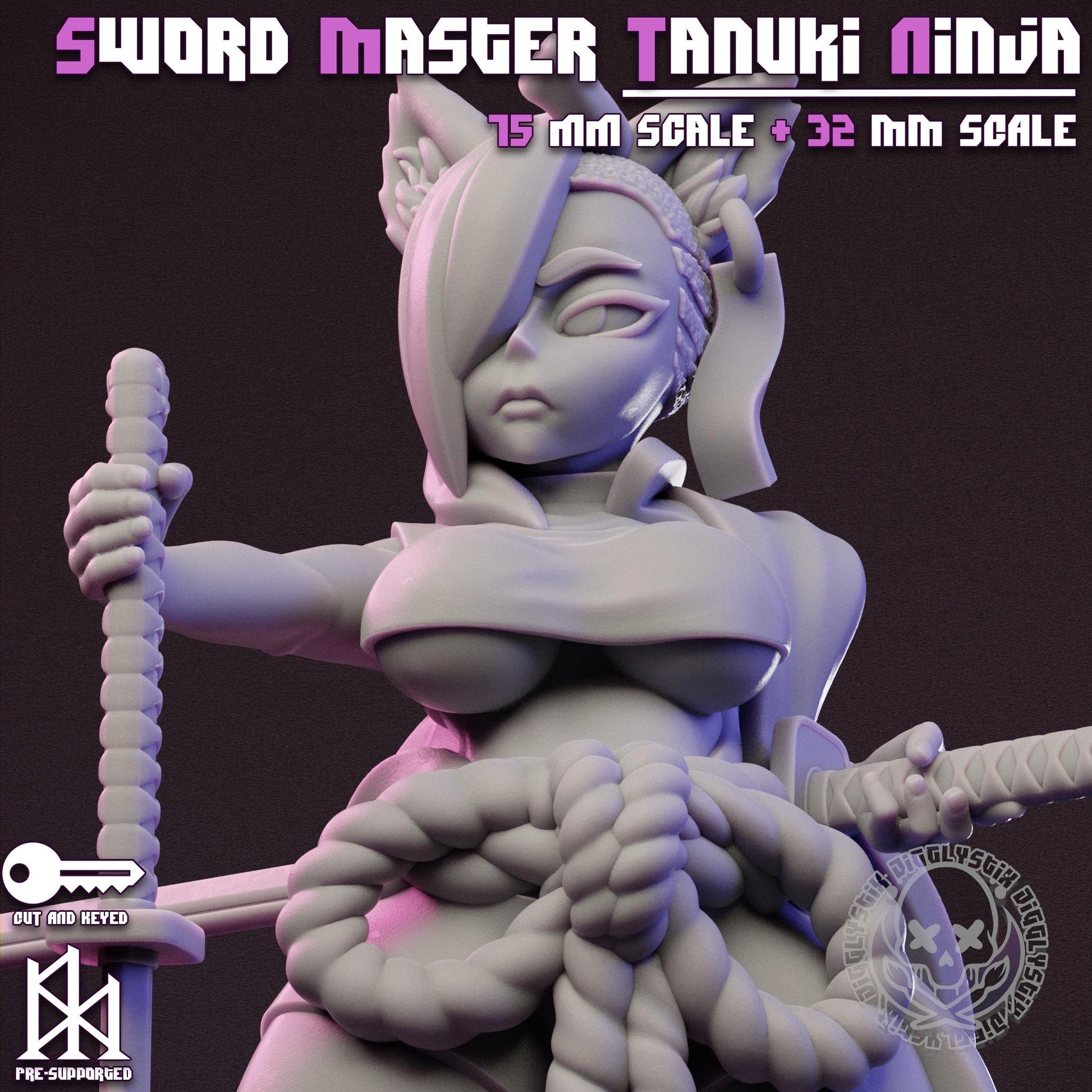 Sword Master Tanuki Nina Girl Miniature | Jigglystix