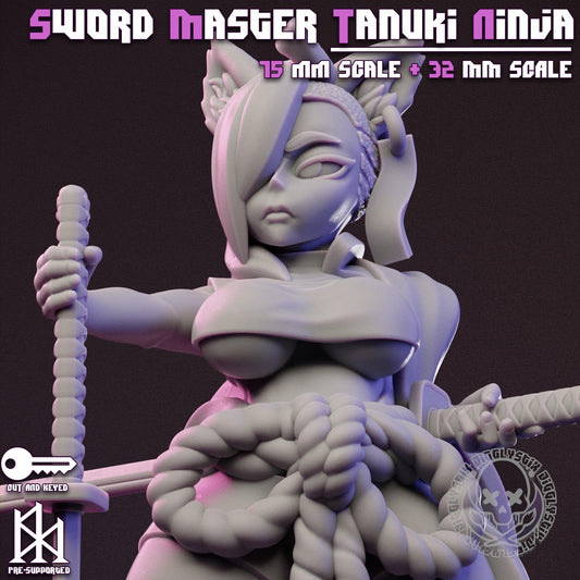 Sword Master Tanuki Nina Girl Miniature | Jigglystix