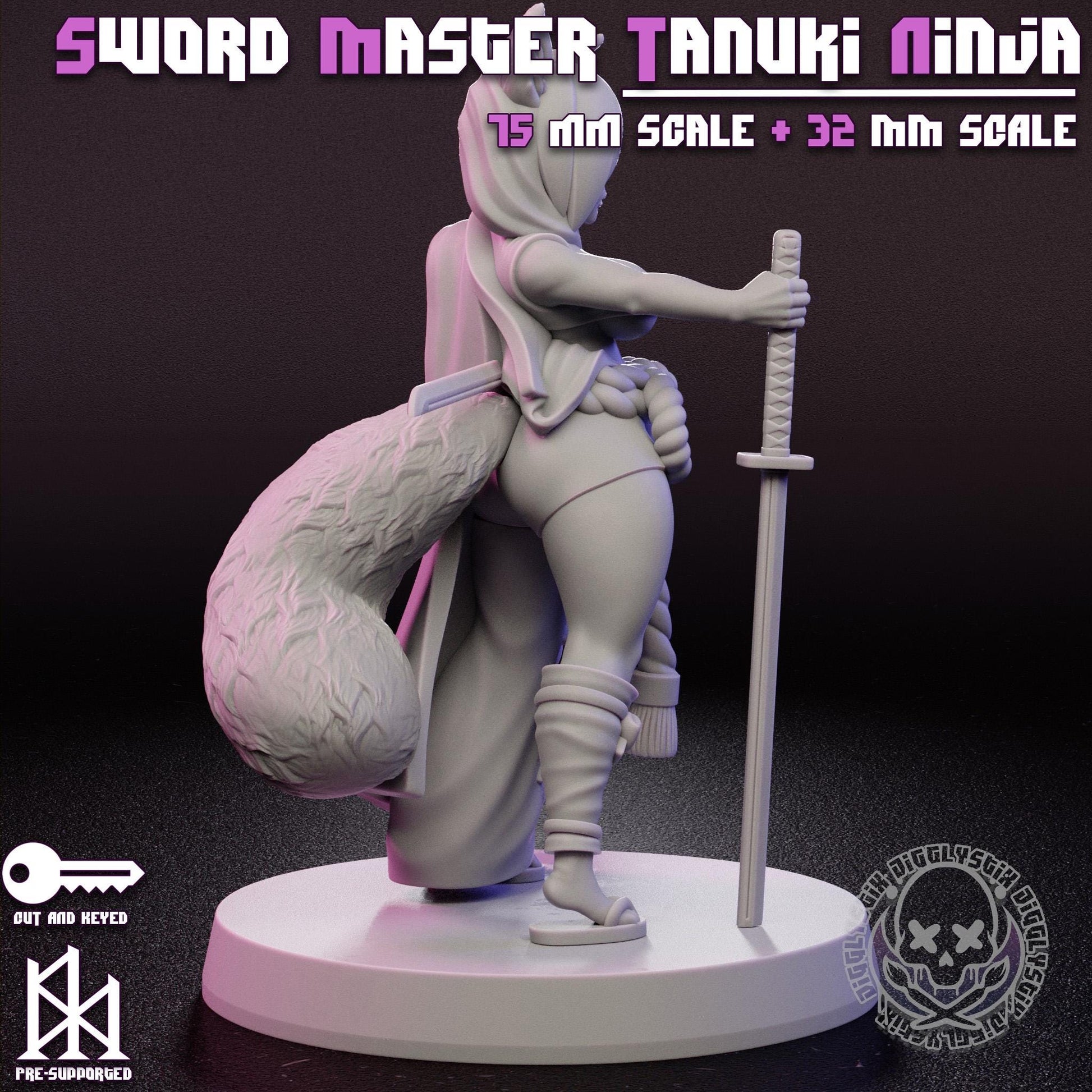 Sword Master Tanuki Nina Girl Miniature | Jigglystix