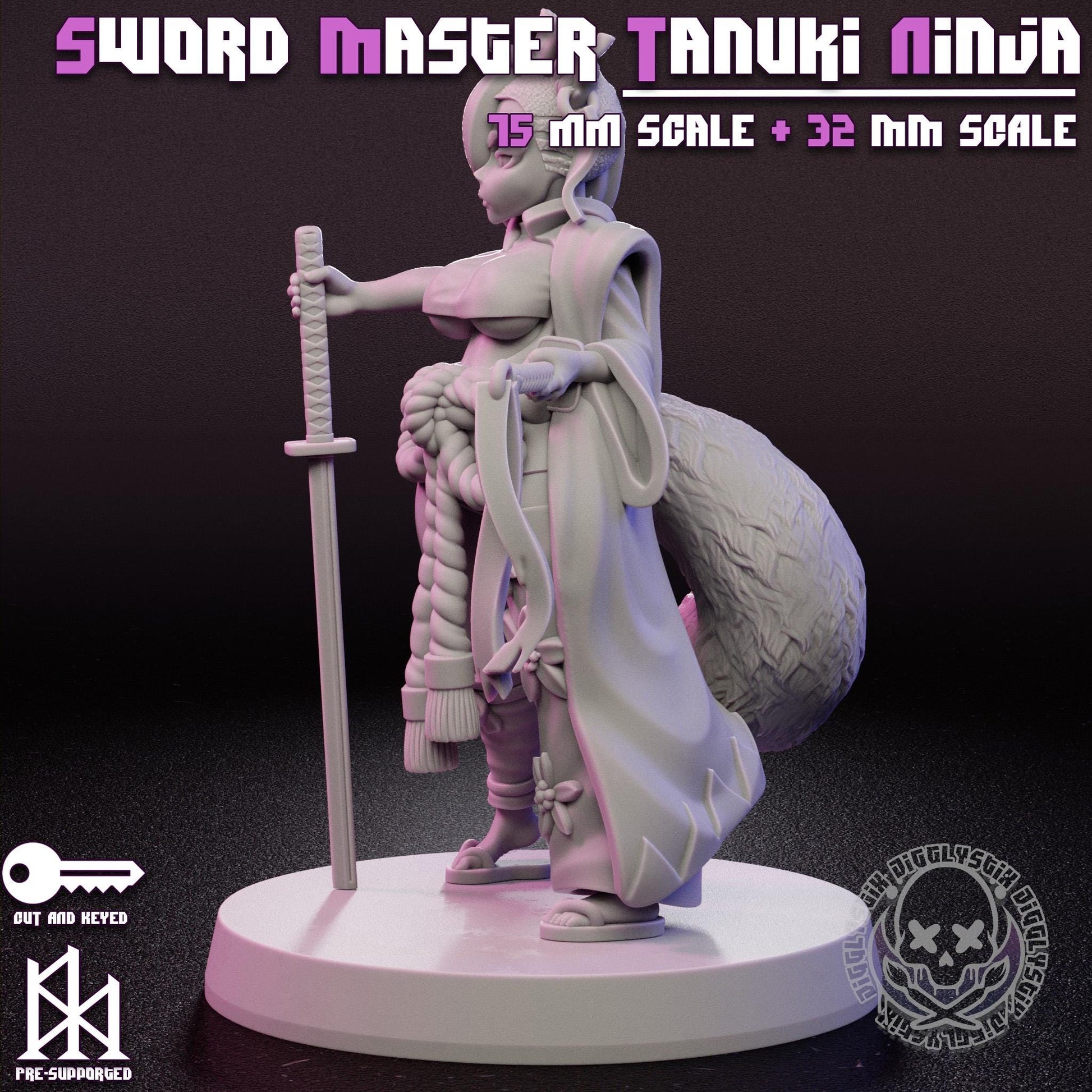 Sword Master Tanuki Nina Girl Miniature | Jigglystix
