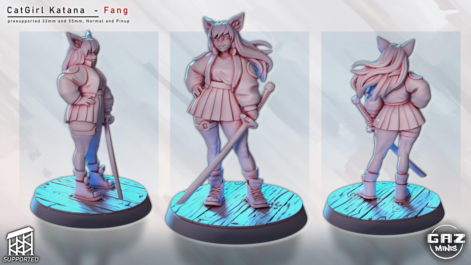 Cat Girl Katana Fang | Pin Up Miniature | Gaz Minis