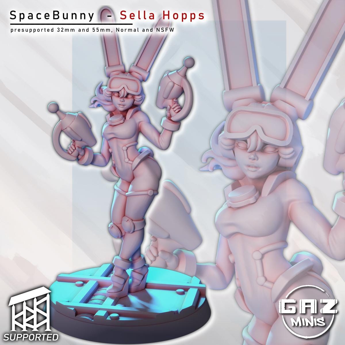 Retro Space Bunny Girl | Pin Up Miniature | Gaz Minis