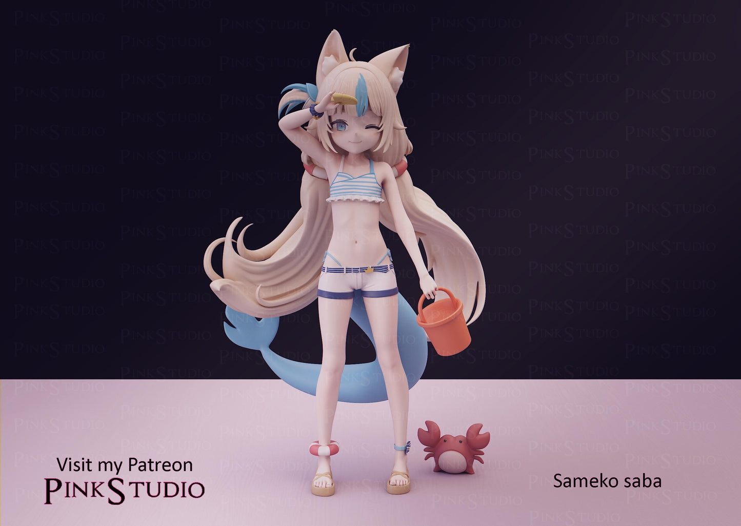 Sameko Saba Inspired Model Kit | 3D Resin Print Figurine | Pink Studio