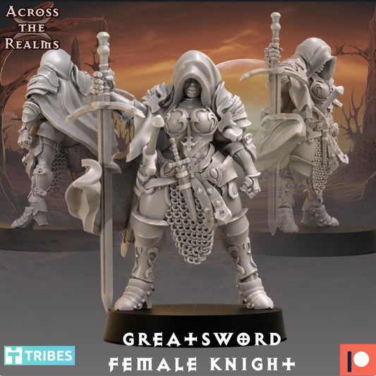 Female Greatsword Knight Miniature | Unpainted Resin Model