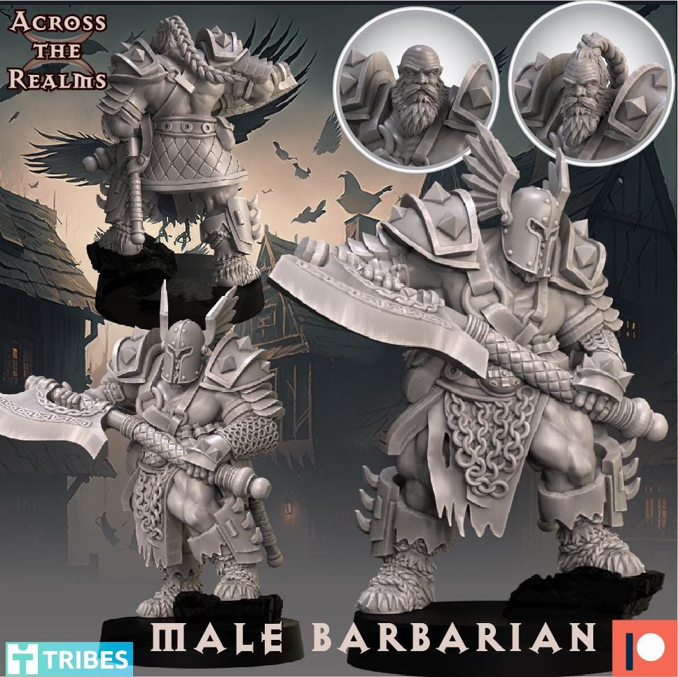 Male Barbarian Miniature | Across the Realms