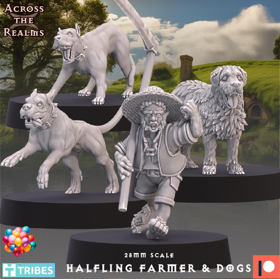 Halfling Farmer & Dogs Miniatures | Across the Realms