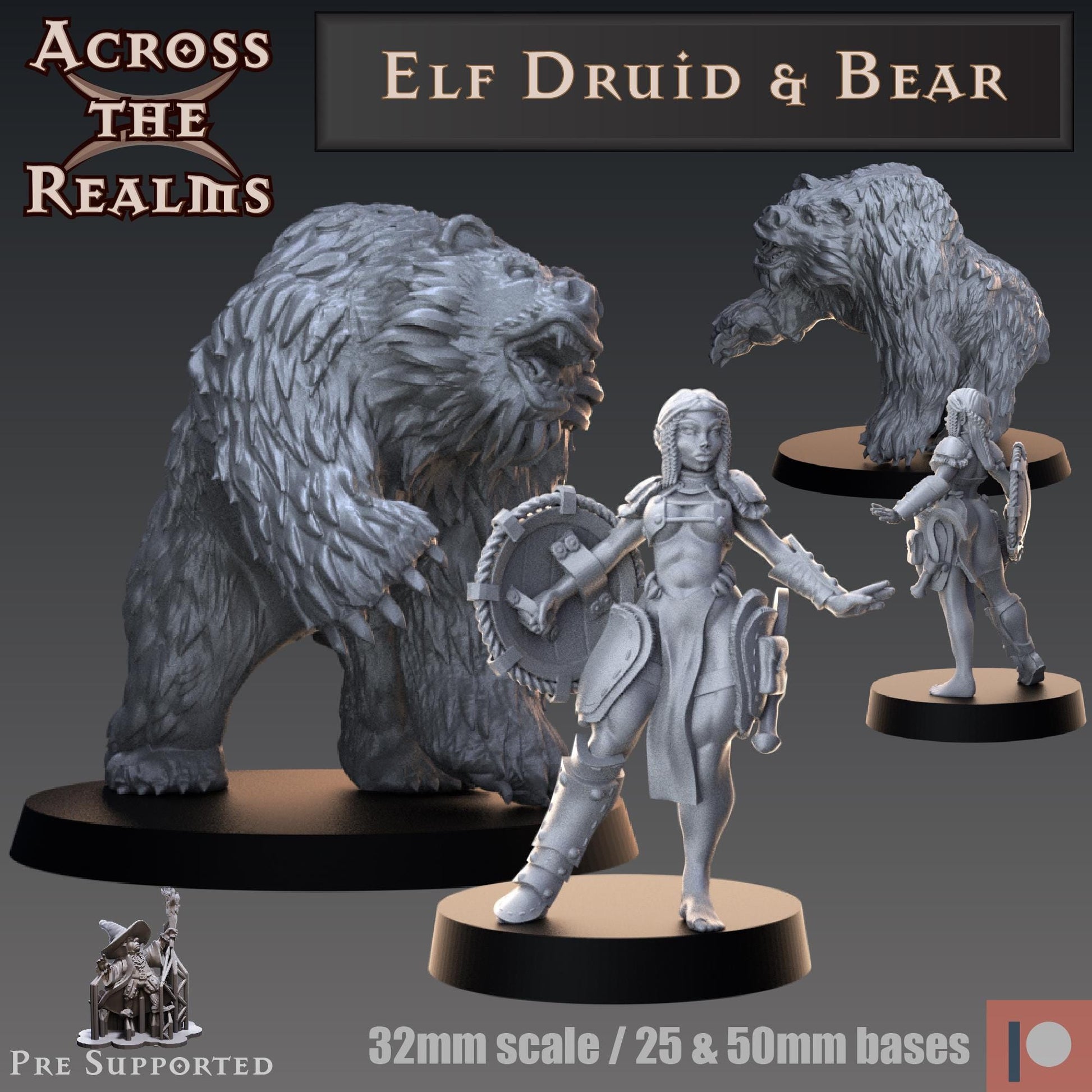 Elf Druid & Bear Miniature | Across the Realms