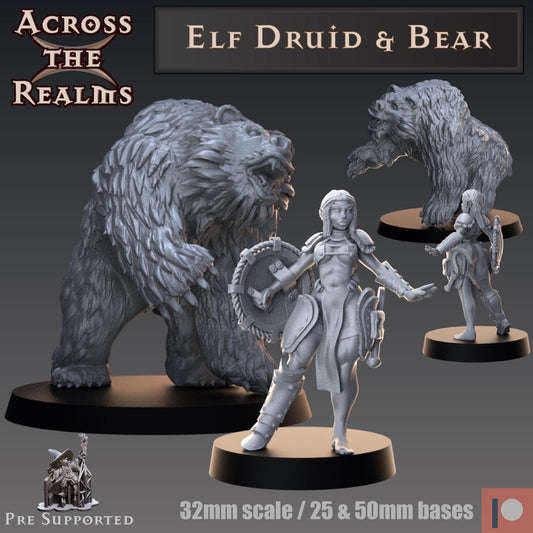 Elf Druid & Bear Miniature | Across the Realms